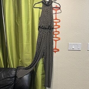 Sleeveless Halter Printed Jumpsuit in Black & Tan